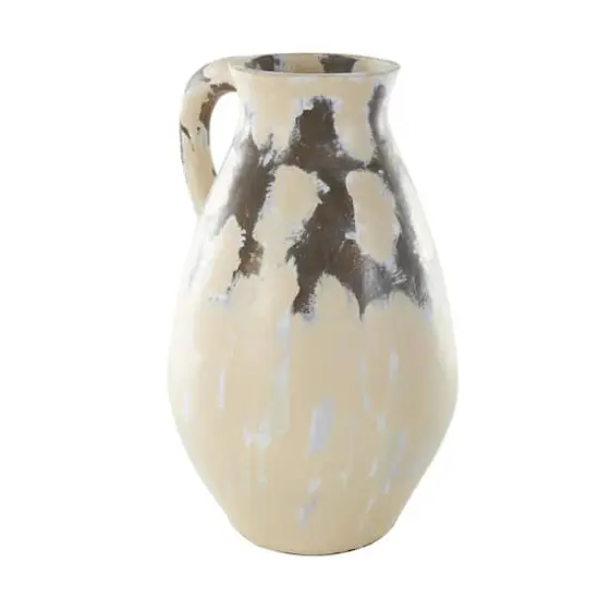 19" Cream Ceramic Vase with Curved Handle {3}