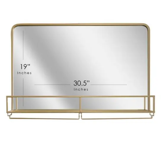 Gold Frame Rectangle Vanity Wall Mirror with Storage - 21.25" x 31.5" {6}