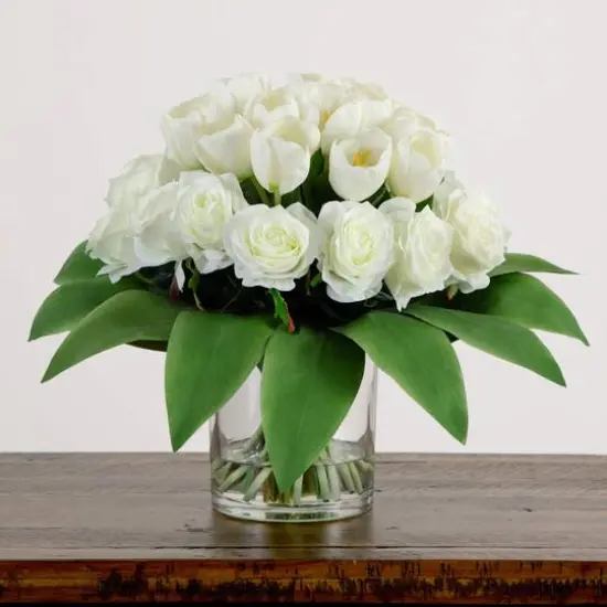 Wedding Collection 20in. Artificial Roses and Tulips Arrangement in Glass Vase {5}
