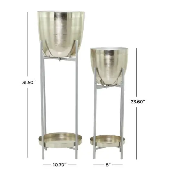 CosmoLiving by Cosmopolitan Silver Metal Planter with Removable Stand Set {8}