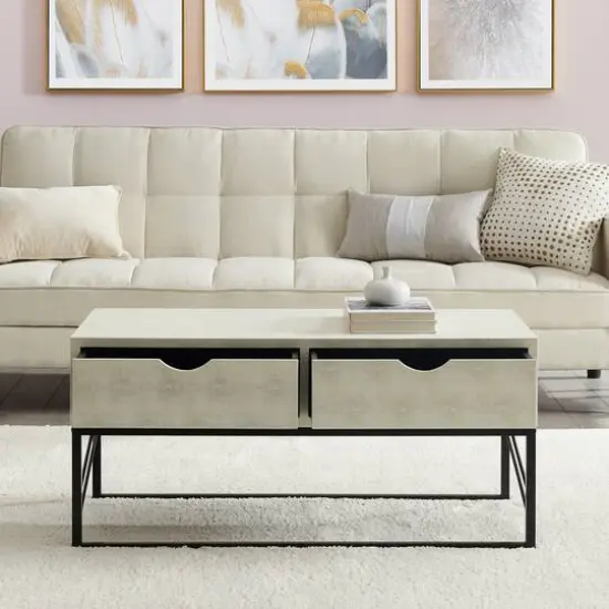 Off White 2-Drawer Faux Shagreen Coffee Table {7}