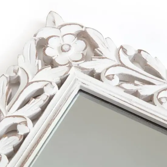Habitat Calie 24" Distressed White Mirror with Carved Floral Frame {4}