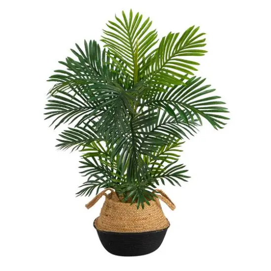 40" Areca Artificial Palm Tree in Boho Chic Handmade Cotton & Jute Black Woven Planter UV Resistant (Indoor/Outdoor) {1}