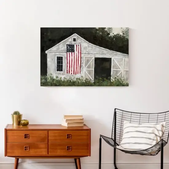 White Rustic Patriotic Barn II Canvas Wall Art {5}
