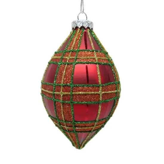 5.5" Red Glitter Plaid Glass Onion Ornament by Ashland&reg; {3}