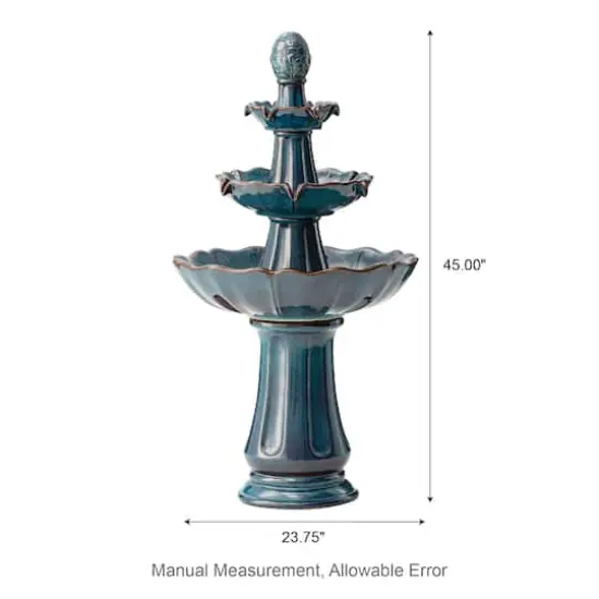Glitzhome&reg; 45" 3-Tier LED Turquoise Pedestal Lotus Ceramic Outdoor Floor Fountain {6}