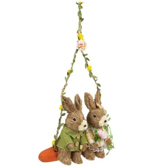 17" Rabbits on Carrot-Shaped Swing Easter Hanging D&eacute;cor {4}