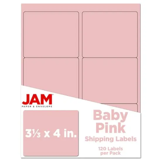 JAM Paper Adhesive Shipping Labels, 3.33" x 4" Baby Pink {1}