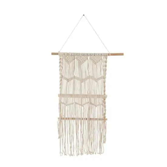 White Cotton Handmade 2 Shelves Macrame Wall Shelf 25" x 6" x 49" {5}