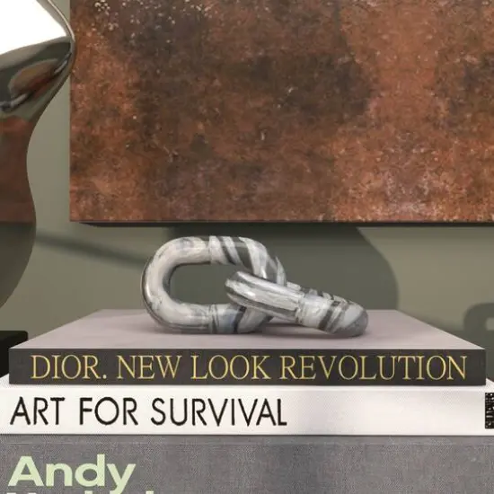 9" Gray Marble Geometric 2 Link Chain Sculpture D&eacute;cor {7}