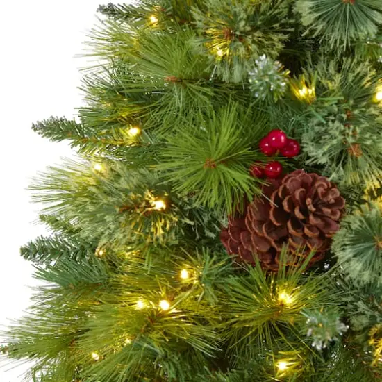 6ft. Pre-Lit Montana Mixed Pine, Pinecones & Berries Artificial Christmas Tree with Clear LED Lights {4}