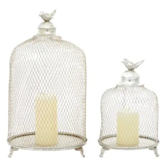 Silver Metal Contemporary Lantern Set, 17" & 12" {1}