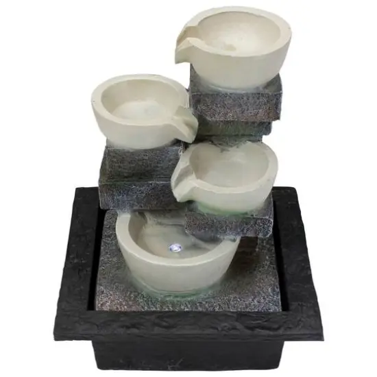 11" Indoor Tabletop LED Lighted Cascading 4-Tier Water Fountain Bowl {6}