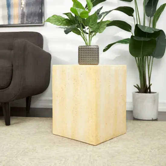 18" Natural Textured Wood Grain Outdoor Accent Table Cream {4}