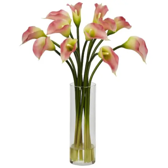 20" Pink Mini Calla Lily In Glass Cylinder Vase {1}