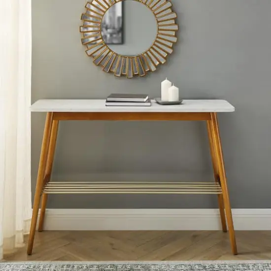 Walker Edison Faux White Marble/Acorn Tapered Leg Entry Table {4}