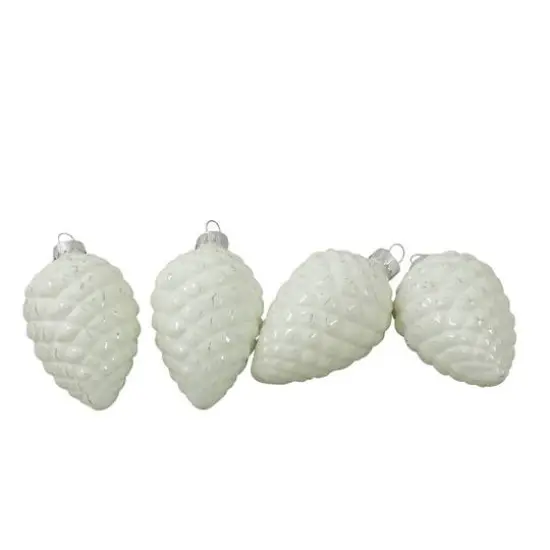 4ct. 3" Matte White & Silver Glass Pinecone Ornaments {6}