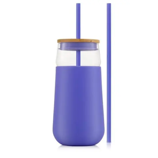 JoyJolt&reg; 20oz. Glass Tumbler with Straws & Silicone Sleeve Gray {2}