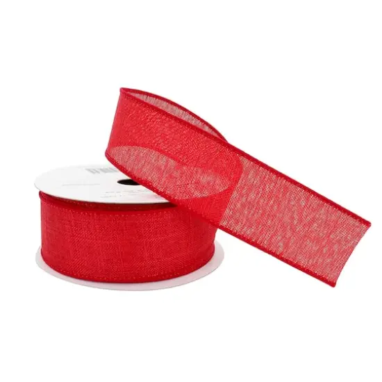 1.5" x 30ft. Red Wired Faux Linen Ribbon by Celebrate It™ Specialty {3}