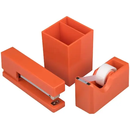 JAM Paper Stapler, Tape Dispenser & Pen Holder Trio Kit Orange {1}