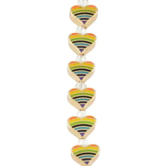 Rainbow Stripe & Gold Heart Beads, 9mm by Bead Landing&trade; {1}