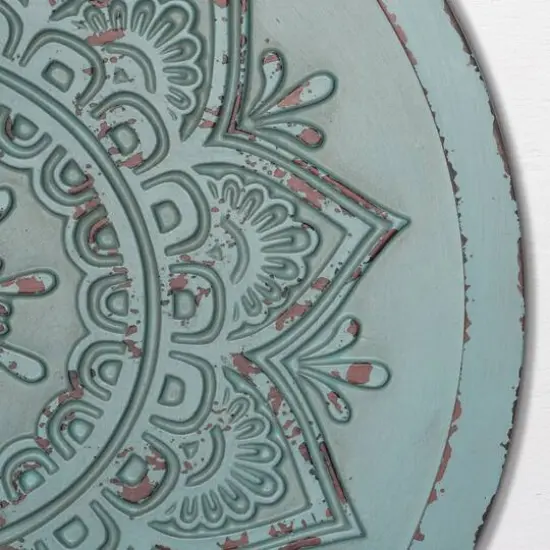 American Art Decor&trade; 17" Distressed Turquoise Boho Rustic Farmhouse Wood Framed Wall Medallion {4}