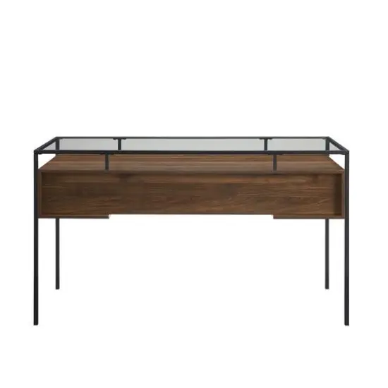 Walker Edison 56" Dark Walnut 2 Drawer Glass Top Desk {4}
