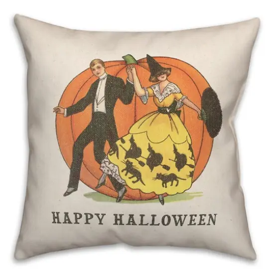 Happy Halloween Linen Couple Throw Pillow {1}