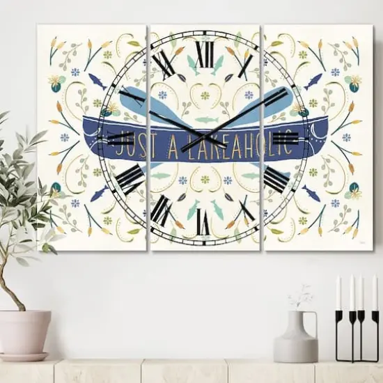 Designart Just A Lakeaholic Lake House 3 Panel Wall Clock {3}