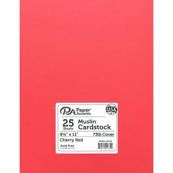 PA Paper&trade; Accents Muslin 8.5" x 11" 73lb. Cardstock, 25 Sheets Cherry Red {1}