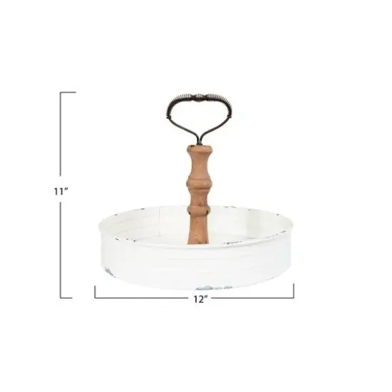 11" Round Metal & Wood Tray {4}