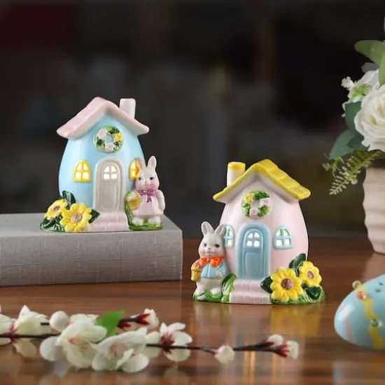 Mr. Cottontail 5" Ceramic Bunny Cottages Set {3}