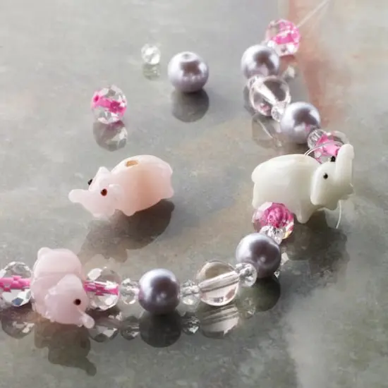 Pink & White Elephant Lampwork Glass Bead Mix by Bead Landing&trade; {3}