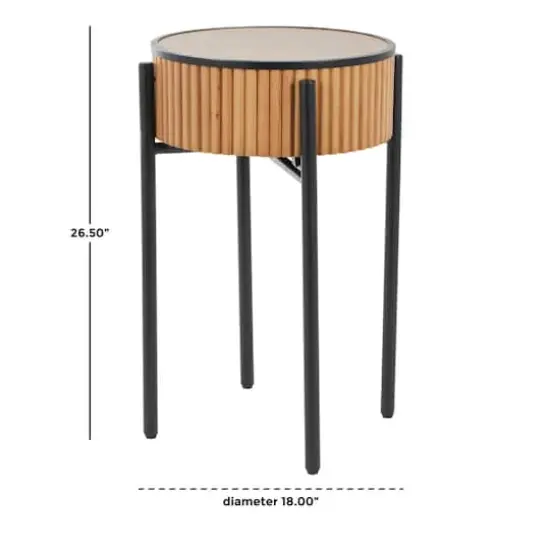 26.5" Brown Wood Handmade Slatted Side End Accent Table with Black Legs {8}