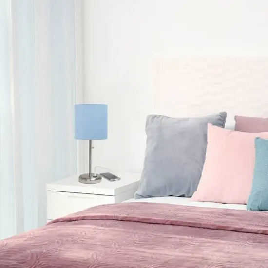 Creekwood Home 19.5" Oslo USB Port Table Lamp Brushed Steel/Blue Shade {6}