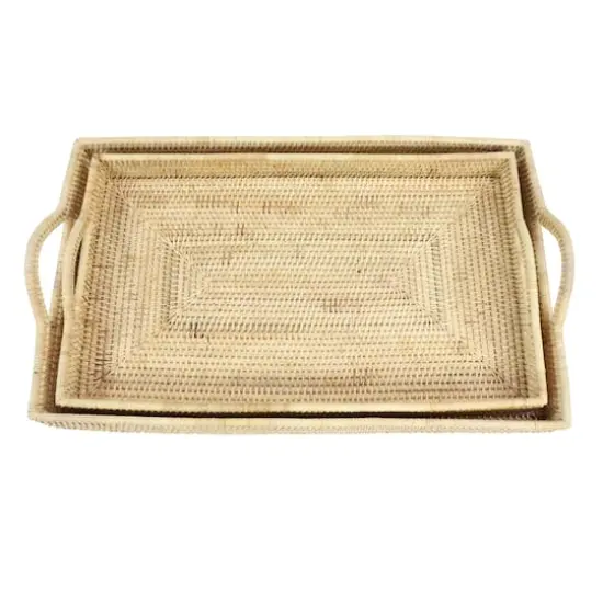 Light Brown Wood Boho Style Tray Set {5}