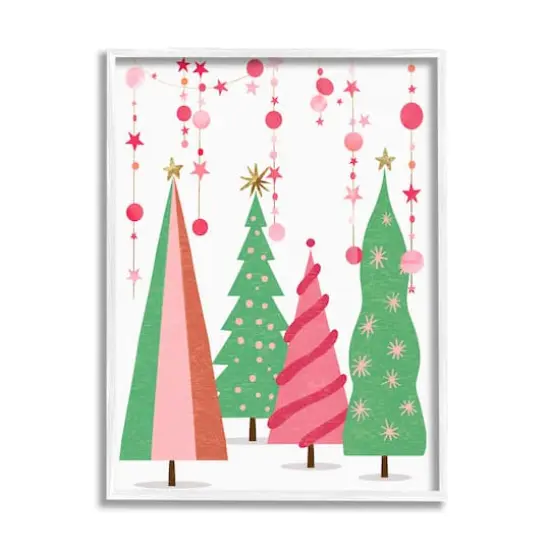 Stupell Industries Pink & Green Christmas Trees Framed Giclee Art White {1}