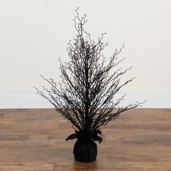 3ft. Pre-Lit Halloween Black Twig Artificial Fall Tree in Burlap Planter {10}