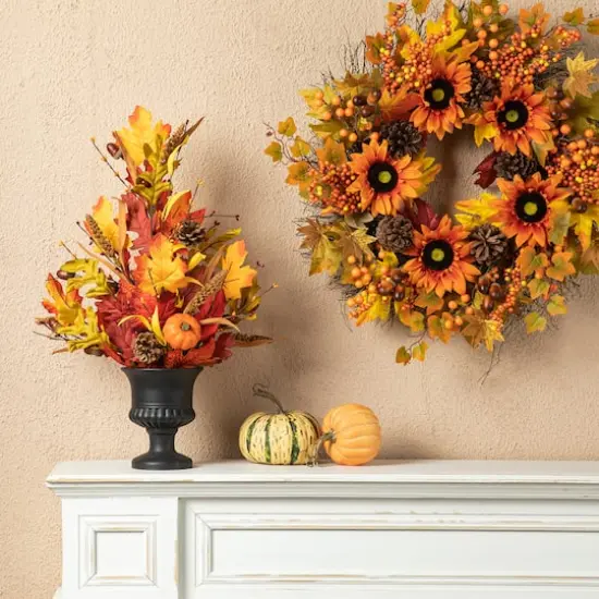Glitzhome&reg; 24" Fall Maple Leaf Urn Table Tree {4}