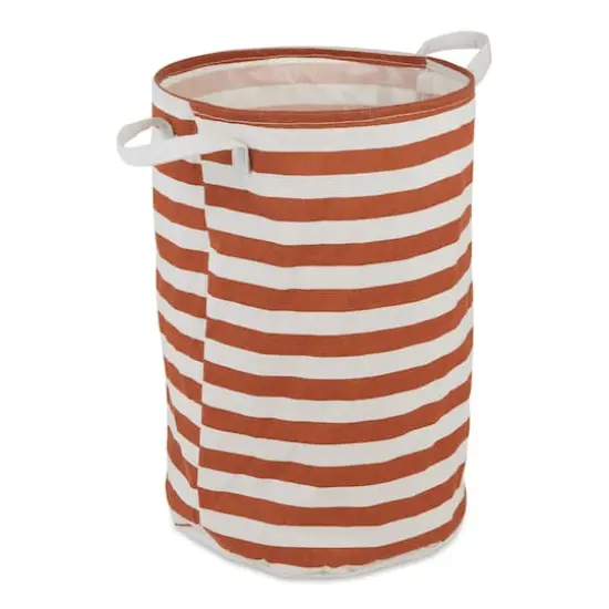 DII® Round Stripes PE-Coated Cotton Polyester Laundry Hamper Cinnamon {1}