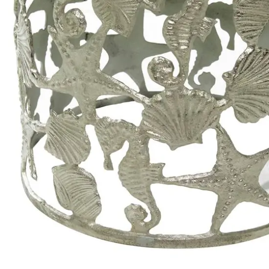 18" Silver Coastal Aluminum Accent Table {5}