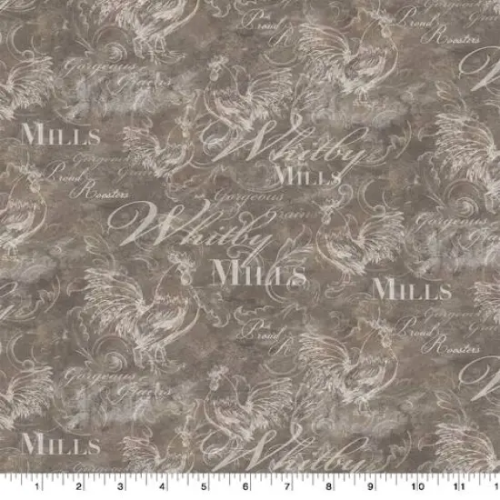 Susan Winget Farmhouse Rooster Script Swirls Cotton Fabric {1}