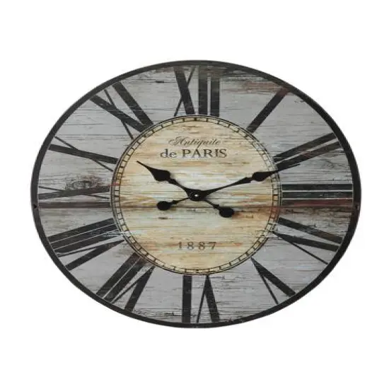 Hello Honey&reg; 2.5ft. Distressed French Country Oval Wood Wall Clock Light Gray {1}