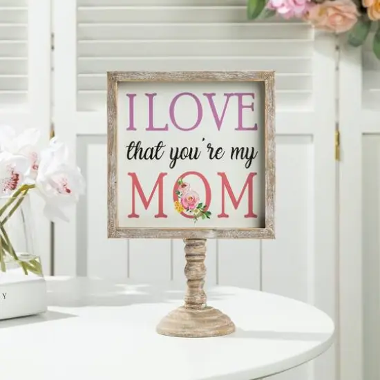 Glitzhome&reg; 11.5" Wood Mother's Day Table D&eacute;cor {3}