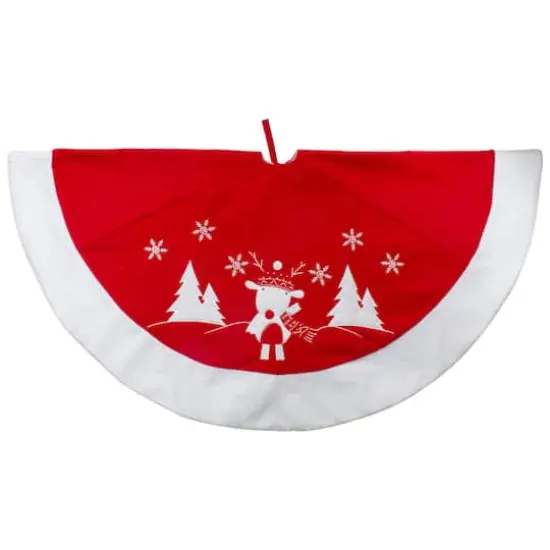 46" Red & White Reindeer Embroidered Christmas Tree Skirt {4}
