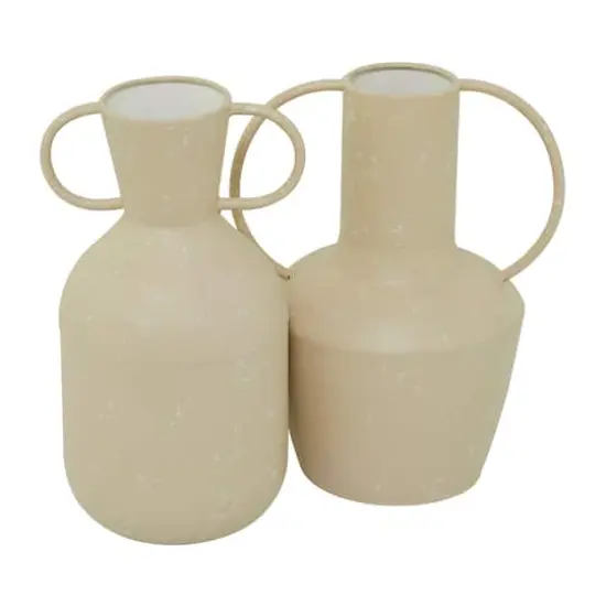 Beige Metal Vase with Handles Set of 2 7", 9" {3}