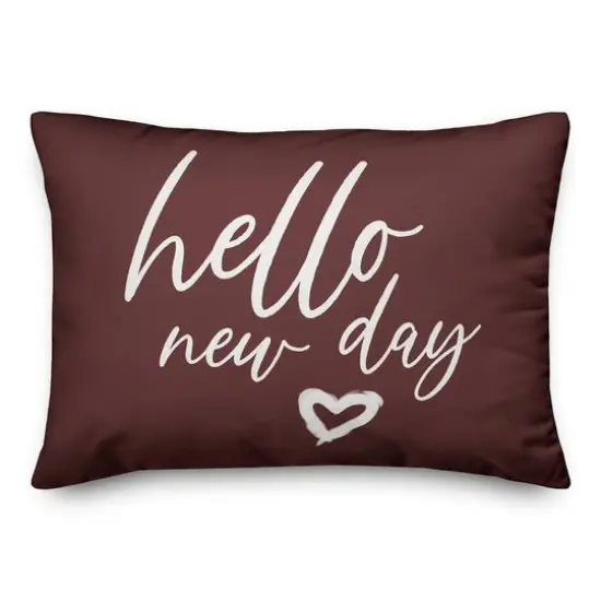20" Hello New Day Throw Pillow Maroon {1}
