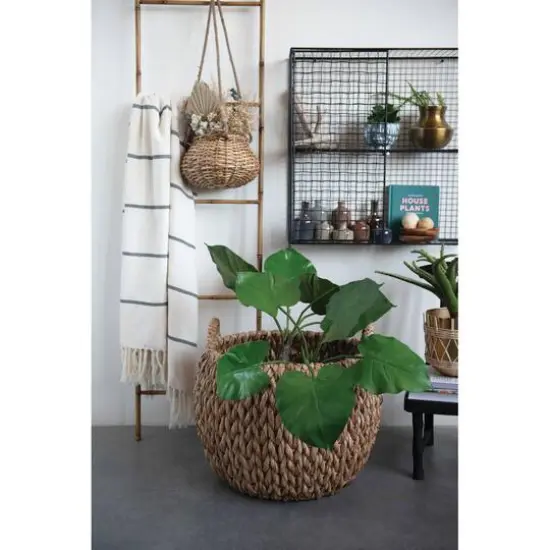Hello Honey&reg; Beige Round Woven Water Hyacinth Basket with Handles Set {7}