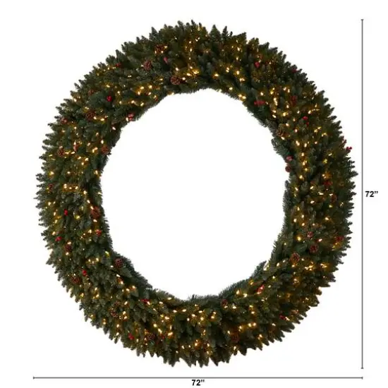 6ft. Clear LED Lights Flocked Artificial Christmas Wreath With Pinecones & Berries {3}