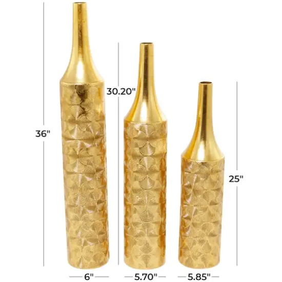 Gold Metal Tall Distressed Metallic Vase with Etched Swirl Patterns Set of 3 36", 30", 25" {6}